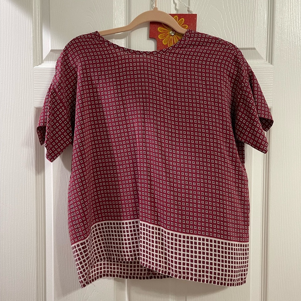 Madewell Ascot Tile Silk Bow Back Tee Size Small